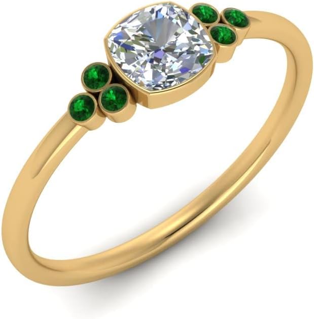 Choose Your Gemstone Petite Bezel Set Diamond CZ Ring yellow gold plated Cushion Shape Petite Engagement Rings Matching Jewelry Wedding Jewelry Easy to Wear Gifts US Size 4 to 12