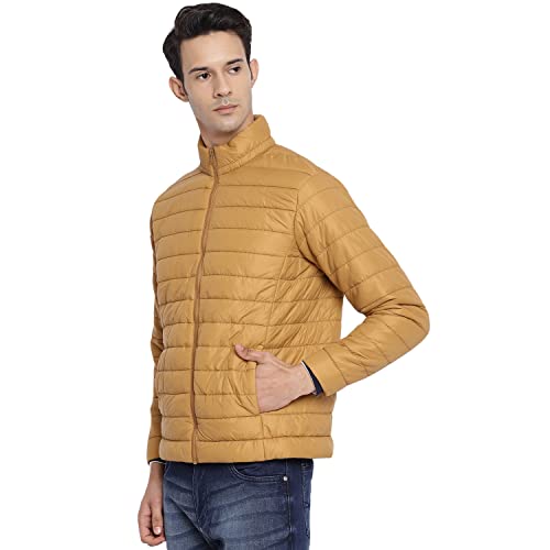 Image of Cantabil Men's Full Sleeve Solid Warm Winter Puffer Jacket, Full Sleeve Lightweight Winter Wear Jackets for Men - Mustard (MJKT00079 MUSTARD)