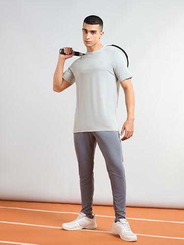 Image of TECHNOSPORT Men's Solid T-Shirt COTFLEX Quick Dry Slim Fit Round Neck Sports Tee for Gym Running Casual Wear UPF50+ Anti Odour