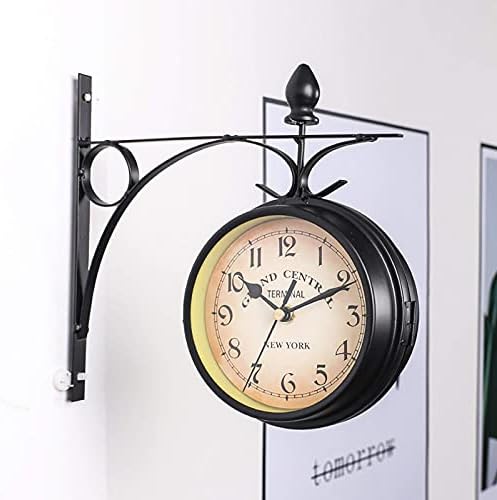 Retro Double Sided Wall Clock, Double-sided Wall Clock Station Retro Dial with Stem Fixing Pendulum for Indoor&Outdoor Garden Wall Clock Diameter 4.8 Inches