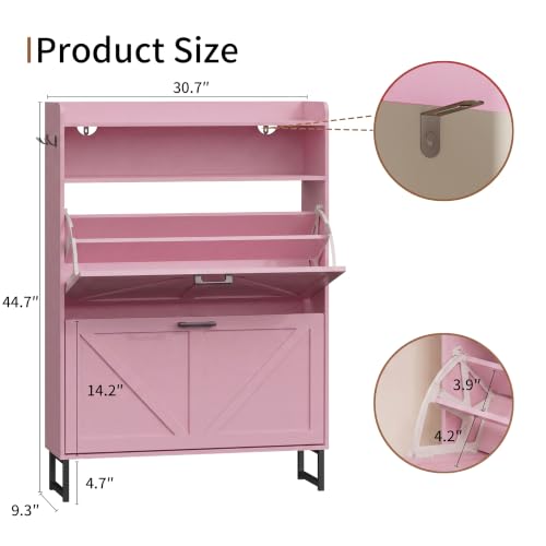 Image of Xixini Shoe Storage Cabinet with 2 Flip Drawers, Entryway Shoe Rack, Pink