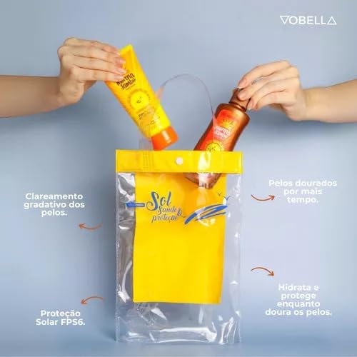 Beleza e Cuidado em um Único Kit Óleo Bronzeador+ Loção Doura Pelos+ Bolsinha Plástica Praia, Dermac