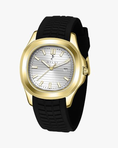 Image of Sylvi Urbanic Men's Analog Watch with Date Display, Silicone Strap, Water Resistant