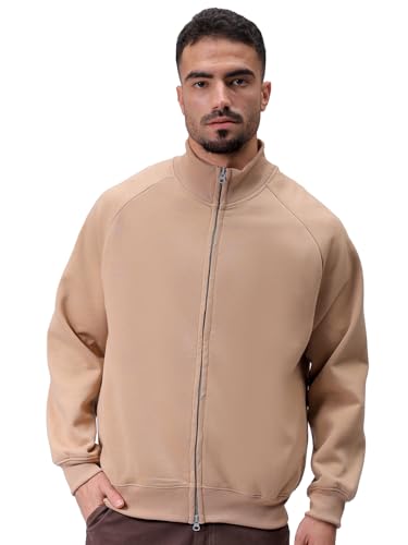 Image of The Indian Garage Co Men Relaxed Fit Solid High Neck Front Open High Neck Sweatshirt