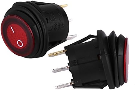 Keenso Round Rocker Switch, 2Pcs 12V/24V DC Universal Waterproof 20A 3Pin Mini on-Off Rocker Switch SPST Rocker Switch LED Illuminated Round Rocker Switch Red for Marine Car Auto Boat