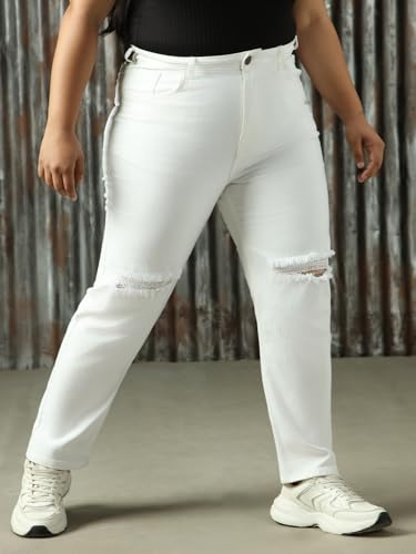 Image of High Star Women Washed Cotton Straight Fit High- Rise Jeans 54