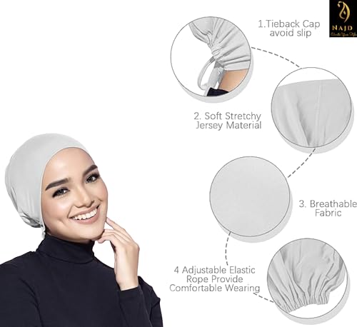 NAJD Under Scarf Hijab Cap for Women: Muslim Women's Inner Cap, Tie-back, Non-Slip, Stretchy, Super Soft4