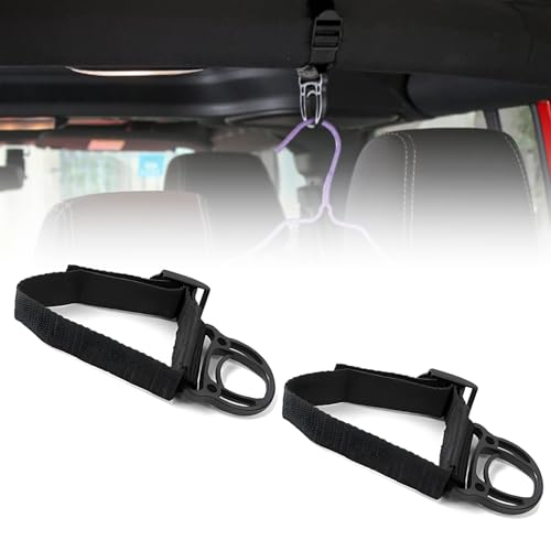 UGSHY 2 PCS Car Roll Bar Coat Hanger Hook, 0.9In Fabric Vehicle Auxiliary Hnging Buckle Parts Accessories, Durable Automotive Hook Fixer Replacement Compatible with Jeep Wrangler JL JT TJ JK (Black)