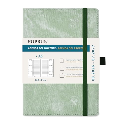 POPRUN Cuaderno del Profesor 2026 2027 A5 21,5x15,3cm-Agenda Docente 26/27 Semana Vista con Pestaña Mensual de Ago.2026 a Jul.2027. Cubierta Rígida de PU y Papel Grueso de 90 g/m², Verde Oliva POPRUN Cuaderno del Profesor 2026 2027 A5 21,5x15,3cm-Agenda Docente 26/27 Semana Vista con Pestaña Mensual de Ago.2026 a Jul.2027. Cubierta Rígida de PU y Papel Grueso de 90 g/m², Verde Oliva