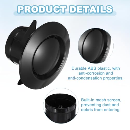 Bouche d'aération ronde 3 pouces PATIKIL | Grille abs réglable noire x4 - 4