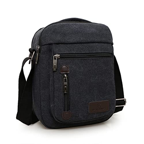 Sac à bPetit Sac Bandoulière Sacoche Homme Sacs à Bandoulière Canvas Sacoche Sac Porté épaule Shoulder Bag pour Téléphone Portable pour Voyage, Randonnée et Sports D'extérieur (Noir-1) Cover