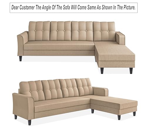 Image of Adorn India Maddox Tufted L Shape 5 Seater Sofa Chenille Sofa Set RHS (Beige) (3 Year Warranty)