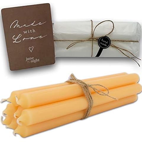 juneBYnight Stabkerzen Set 8 Stück - Länge 30 cm, ø 2,2 cm, Apricot/Champagner - 120 Stunden lange Brenndauer, rußfreies Abbrennen, tropffrei Cover