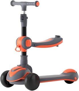 ZHEN HUAXIONG 2-in-1 Kids Kick Scooter, Childrens Foldable Kick Scooter, Adjustable Height Handlebars and Removable Seat, 3 LED Lighted Wheels and Anti-Slip Deck, for Boys & Girls Aged 3-12
