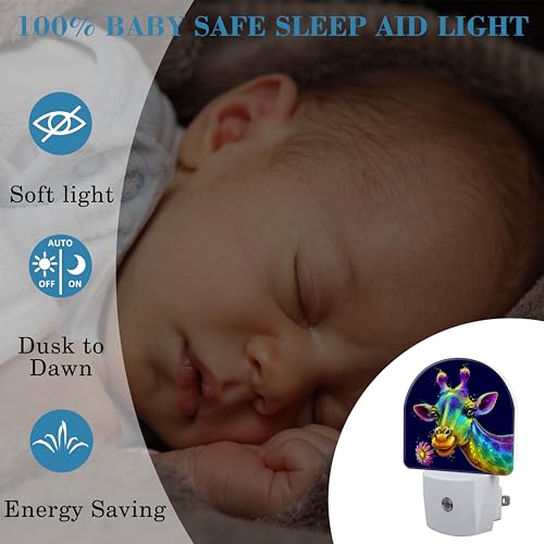 Image of Night Light Plug into Wall Colorful Cute Giraffe with Flower Night Light with Dusk to Dawn Sensor Night Light for Kid Girls Boys Women Room Decor,Hallway,Kitchen,Bathroom,Nursery,Stairs