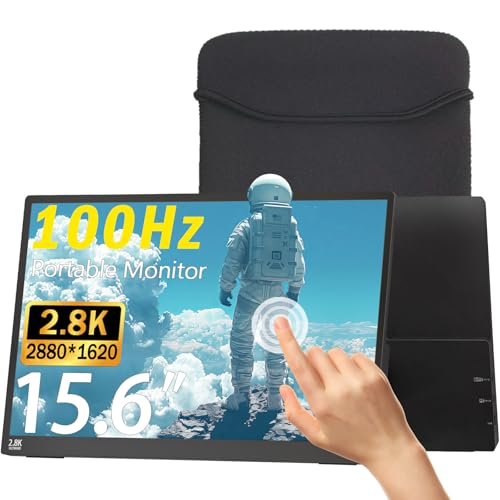 Image of Portable Monitor Touchscreen 15.6 inch 2.8K Laptop Screen Extender 2880x1620,100Hz,100%sRGB,w /45 Adjustable Stand,mini HDMI USB-C Computer Display for Laptop PC Phone Mac