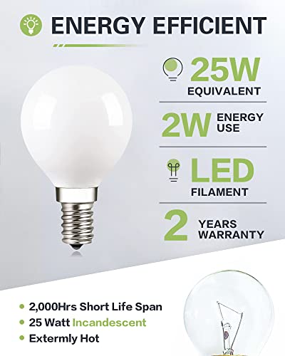 25W Equivalent G15 Led Ceiling Fan Bulb, Deep Frosted Glass Dimmable Invisible Filament Light Bulb, Soft Warm 2700K, 2 Watt E12 Candelabra Base Milky Globe Led Bulbs For Chandelier Floor Lamp, 4 Pack #TOP6