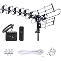 Five Star Outdoor HD TV Antenna Strongest Up to 200 Miles Long Range with Motorized 360 Degree Rotation, UHF/VHF/FM Radio with Infrared Remote Control Advanced Design Plus Installation Kit