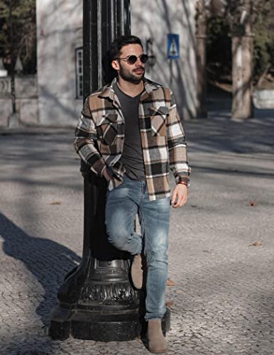 Zaful Men's Long Sleeve Flannel Plaid Shirt Jacket Casual Button Down Shacket Jackets (Coffee S) #TOP1