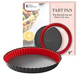 ISRAA ESSENTIALS Fluted Tart Pan 9 inch Removable Bottom-Round Oreo Tart Pan with Crust Shaper Ring-Nonstick Carbon Steel Tart Molds for Baking, Fruit Tart, Pies & Quiche Baking Dish