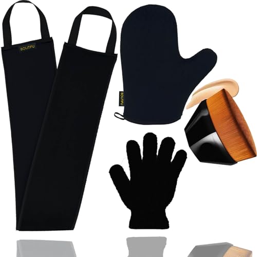 4Pack Self Tanning Mitt Set, 1 Self Tan Mitt, 1 Self Tanner Lotion Back Applicator, 1 Self Face Tanning Brush, 1 Exfoliating Glove, Self Tan Kit (4pack tanning applicator)