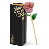 Mikasol Rosa realista chapada en oro real de 24 quilates – Flor con base en forma de corazón Puzzle – Regalo romántico para ella, esposa, novia, madre, cumpleaños, aniversario, día de la madre (rosa)