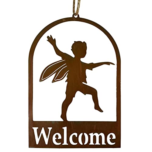 Jildouf 5 colgantes de bienvenida de ángel para valla, letreros de bienvenida portátiles para puerta delantera, porche, patio y decoración de entrada, uso interior y exterior
