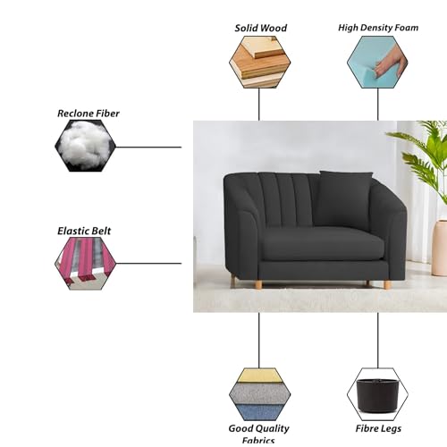 Image of Casaliving Doraldo 1 Seater Sofa Set for Living Room (Black Colour) Premium Fabric Sofa