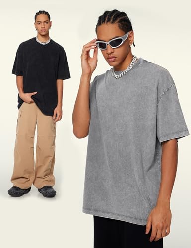 Arssm 3 Pack Men Oversized T Shirts Vintage Tee Loose Fit Short Sleeve Casual Streetwear Baggy Washed Unisex Tops(BlackGreyBeige-L) - Image 5