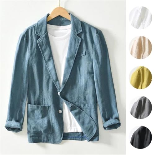Generic Men's Linen Cotton Blazer buttons Long Sleeve Casual Business Loose Solid Color Suit Jackets2