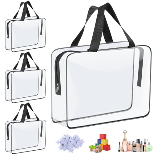 4 Packs Large Toy Storage Bags, Clear PVC Organizing Bags with Zipper, Portable Handheld Toy Storage Organizer, Waterproof Toy Bags for Building Blocks Board Games Toys Cosmetic