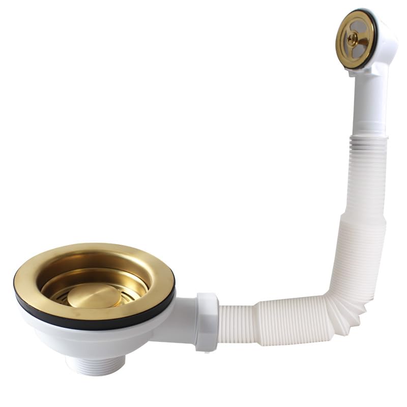 Passoire d'évier de Cuisine en Acier Inoxydable 304 doré avec trop-Plein Rond, Filtre d'évier de Cuisine de 114 mm, Filtre de vidange à vis de 42 mm de...