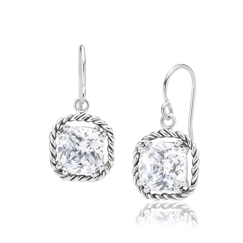 925 Sterling Silver Dangle Earrings for Women - Rope with Cubic Zirconia Vintage Design - Hypoallergenic, Lead & Nickel Free - Artisan Handcrafted Statement Earrings by Jean Rachel Jewelry