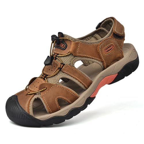 MILDSEVEN Large Size Men's Outdoor Hiking Sandals, Classics Closed Toe Backpacking Sandals, Fashion Breathable Sports Beach Shoes,11.5,Brown