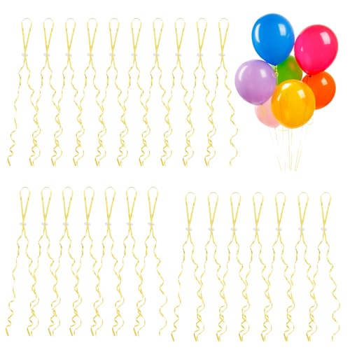 100 Stück Ballonverschlüsse Helium mit Schnur, Luftballon Verschluss, Ballonband mit Schnellverschluss für Hochzeitsfeier, Geburtstag Party (Gold)