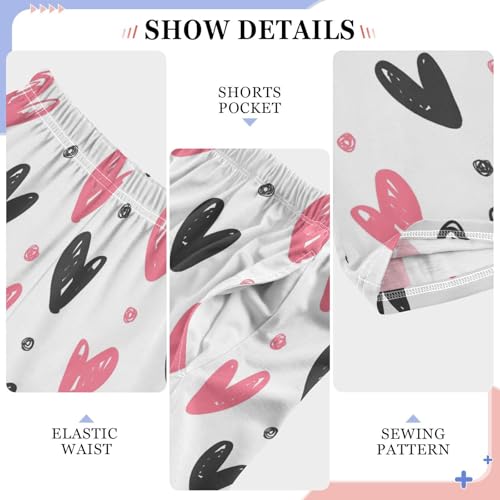 Black and Pink Love Heart Boys Long Pants Soft Trousers Elastic Waist Kids Lounge Bottoms with Pockets S-XL4