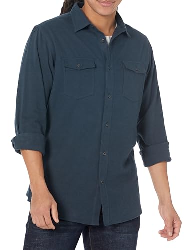 Amazon Essentials Camisa de Franela con Corte Recto, Dos Bolsillos y Manga Larga Hombre, Azul Marino Efecto Lavado, XXL