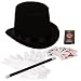 Funny Party Hats Magician Costume - 4 Pc Set, Magician Hat, Wand , Gloves & Bonus Cards - Magician Kit for Kids
