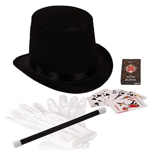 Funny Party Hats Magician Costume - 4 Pc Set, Magician Hat, Wand , Gloves & Bonus Cards - Magician Kit for Older Children