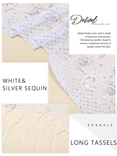 EASEDAILY Women's Shawls and Wraps for Evening Dresses Sparkling Sequin Wedding Scarf Fringe Stole for Bride and Bridesmaid4