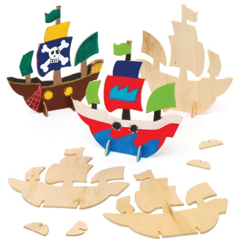 Baker Ross Barco Pirata de Madera (6 Unidades) para Dar Vida a la Historia, Actividad de Arte educativa, Color, 6 Pack (AW621)