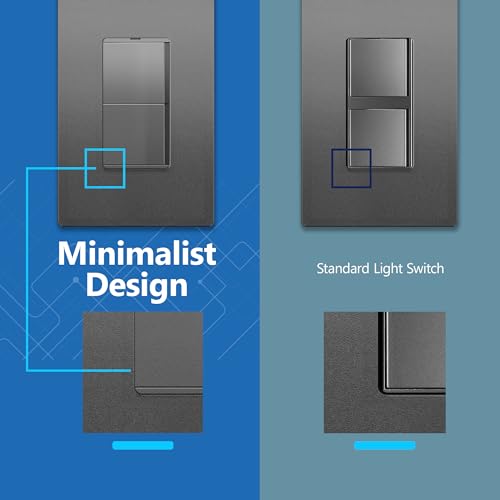 Image of LIDER Lighted Decorator Double Switch with Screwless Wall Plate, Combination Frameless Paddle Rocker Dual Light Switch, Single Pole, 15A 120V, UL Listed, Thermoplastic, Matte Space Gray, 1-Pack