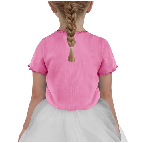 Kids Girls Shirts Cute Rib Knit Lettuce Trim Short Sleeve Blouse Tops Fashion Crewneck Solid Blouse Summer T-Shirt4