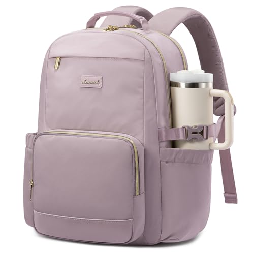 Image of LOVEVOOK Laptop Backpack for Women with Pouch Pocket for Large Capacity Cup,15.6 Inch Laptop Computer Bag Travel Backpack Purse,Waterproof Work Business Backpack College Teacher Bags,Grayish Purple