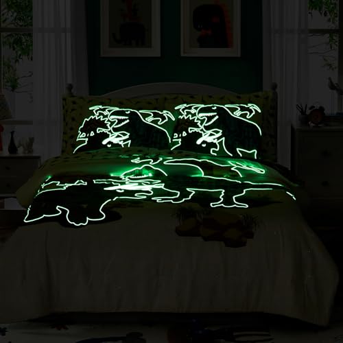 Twin Comforter Set for Boys-5 Pieces Dinosaur Glow in The Dark Twin Bedding Sets for Kids, Ultra Soft Bed in A Bag with Sheets