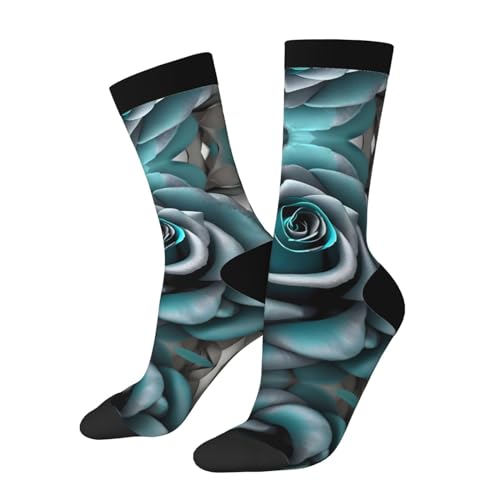 Teal Gray Rose Adult Sports Socks-Men'S Cotton Mid-Calf Socks:A Fusion Of Comfort,Style,And Functionality2