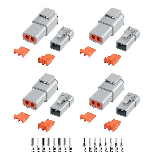 32 PCS Deutsch DTP Connector Kit 2 Pin Automotive Waterproof Connectors 4 sets with Size 12 Stamped Contacts Gauge 14-12 AWG Wire Size,25A