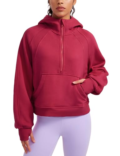 Image of Fleece-Lined Half-Zip Hoodies with Thumb Holes by CRZ YOGA