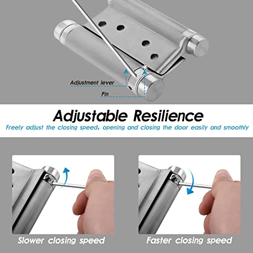 Double Action Door Hinge, 3 Inch Spring Hinge Self Closing Door Hinges Stainless Steel Adjustable Spring Hinge Heavy Duty Brushed Nickel Swinging Door Hinge For Wooden Doors, 2 Pack #TOP3