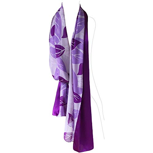 Silk Shawl/Scarf, 74" L x22 W, Print-Solid Silk with Beads, Purple2